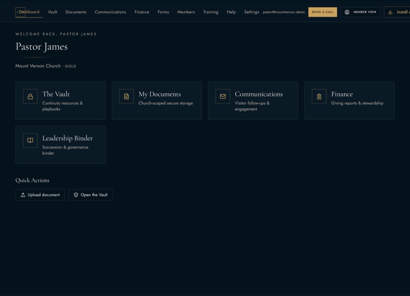 The Church Continuity Platform™ admin dashboard