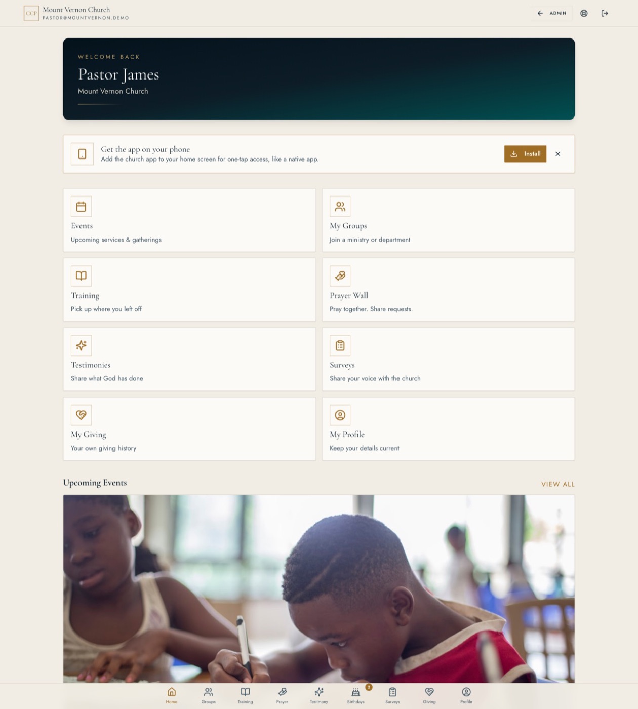 The member portal your congregation logs into